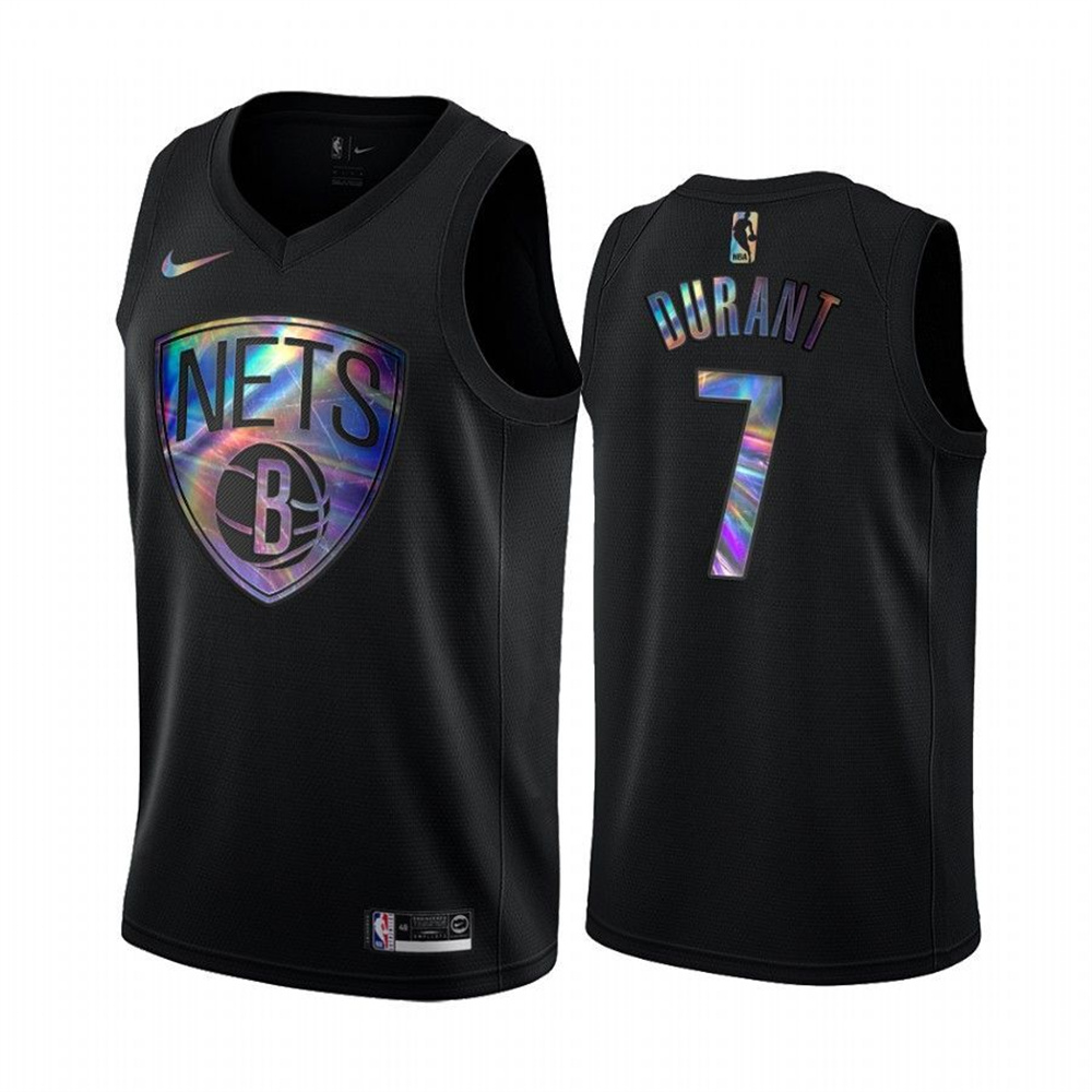 Personalized Nets #7 Kevin Durant Men’s Iridescent Holographic Collection NBA Jersey – Black