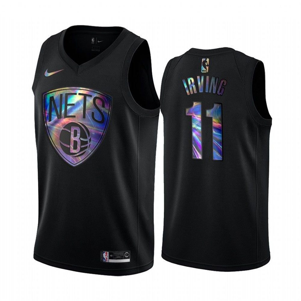 Personalized Nets #11 Kyrie Irving Men’s Iridescent Holographic Collection NBA Jersey – Black