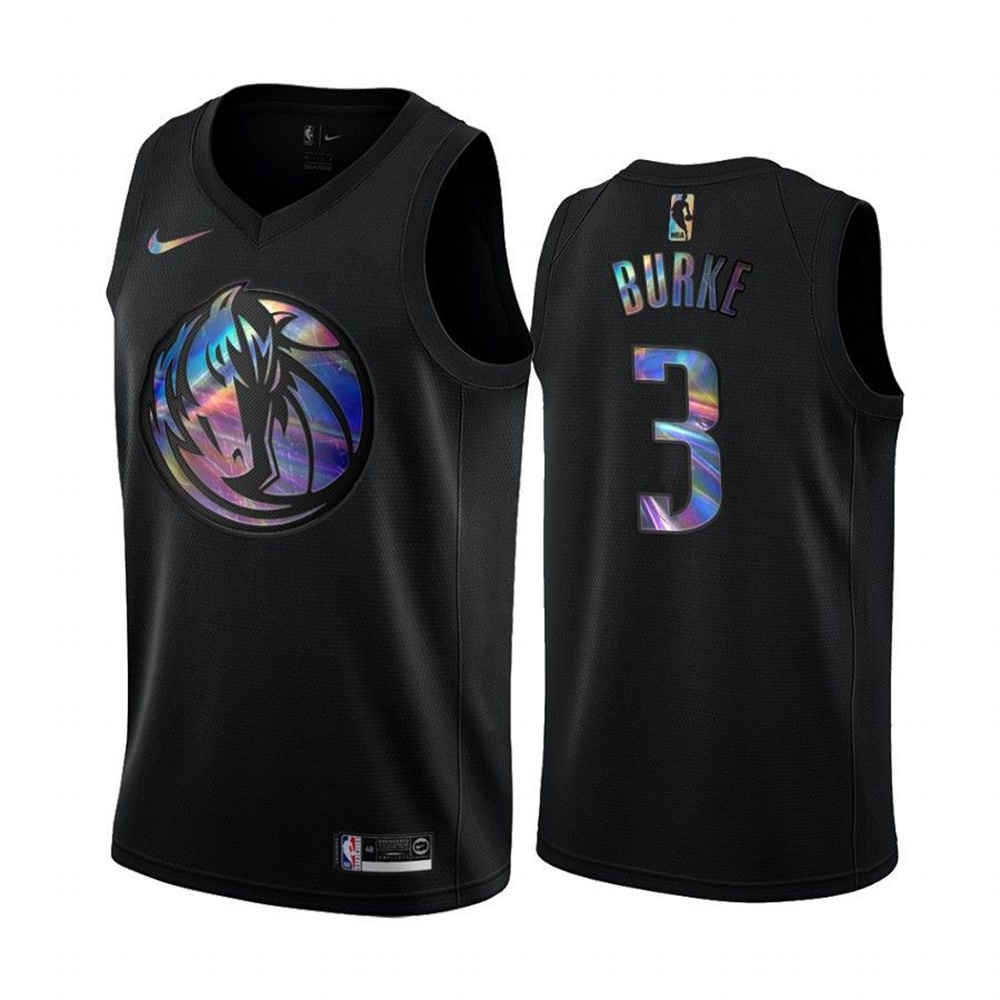 Personalized Mavericks #3 Trey Burke Men’s Iridescent Holographic Collection NBA Jersey – Black