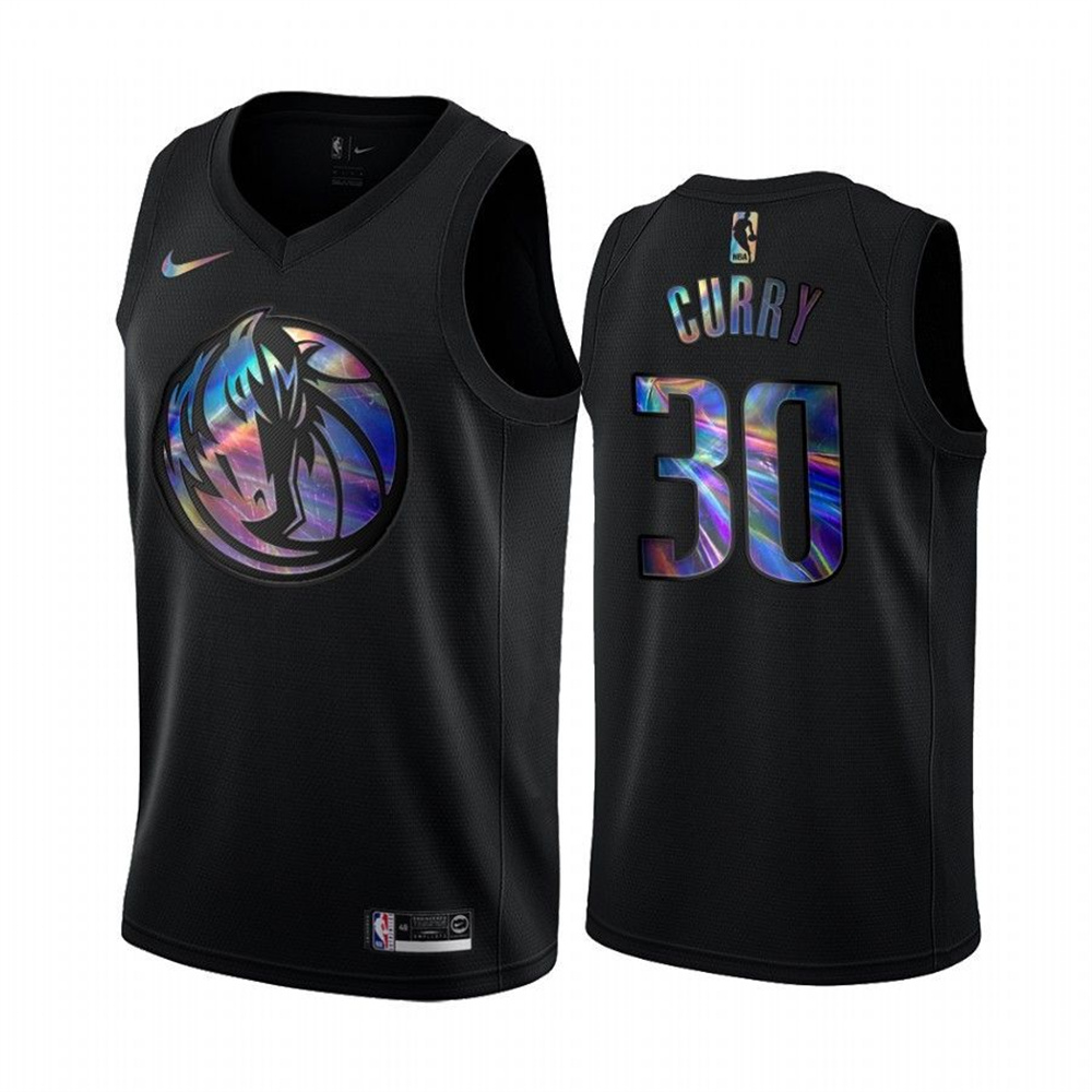 Personalized Mavericks #30 Seth Curry Men’s Iridescent Holographic Collection NBA Jersey – Black