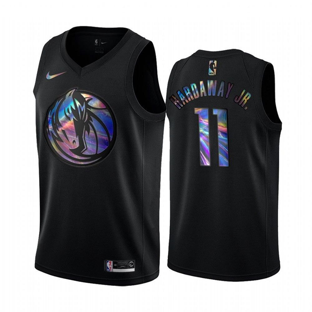 Personalized Mavericks #11 Tim Hardaway Jr. Men’s Iridescent Holographic Collection NBA Jersey – Black