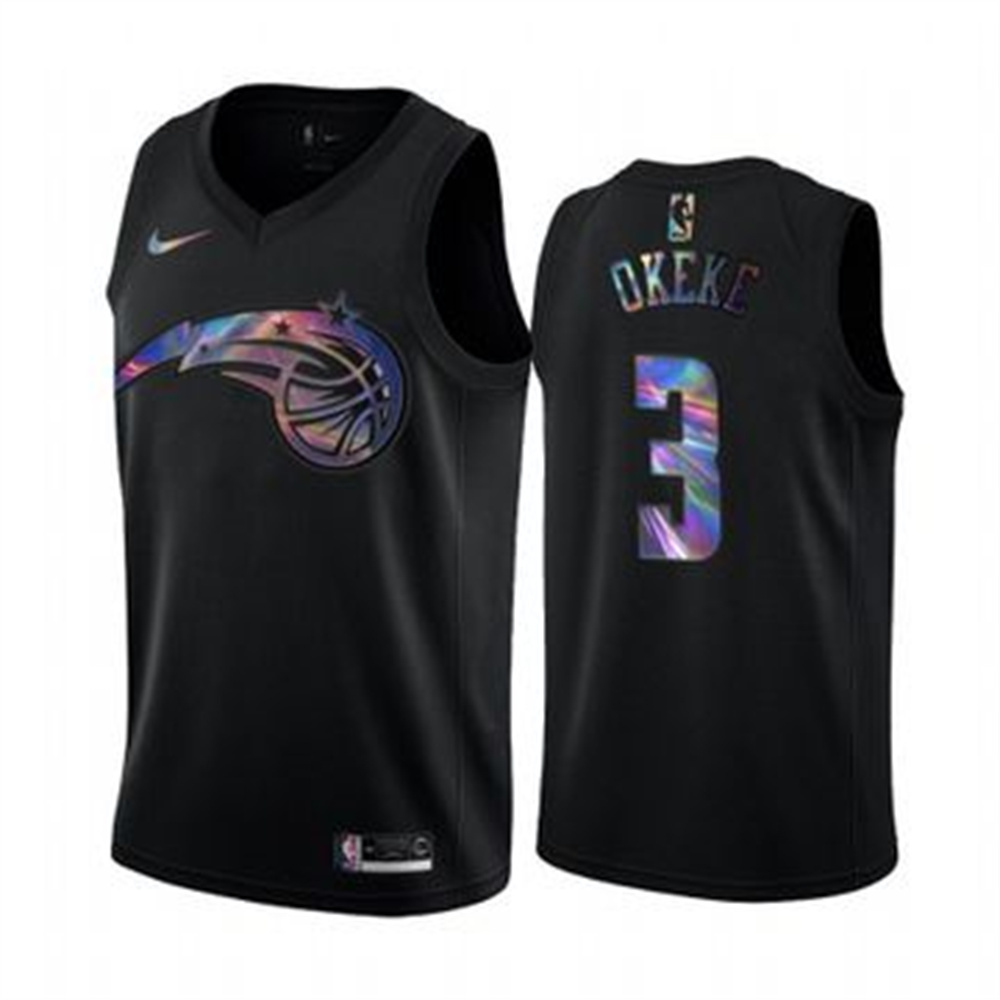 Personalized Magic #3 Chuma Okeke Men’s Iridescent Holographic Collection NBA Jersey – Black