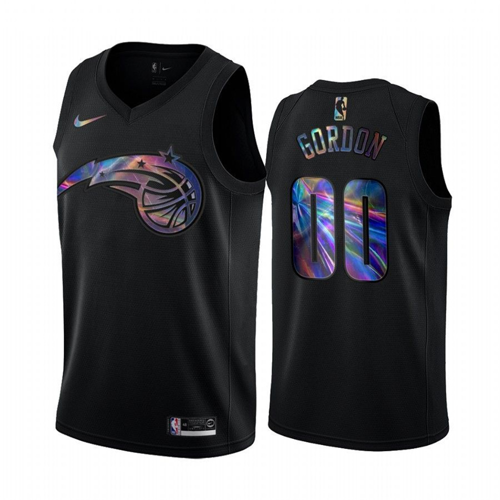 Personalized Magic #00 Aaron Gordon Men’s Iridescent Holographic Collection NBA Jersey – Black