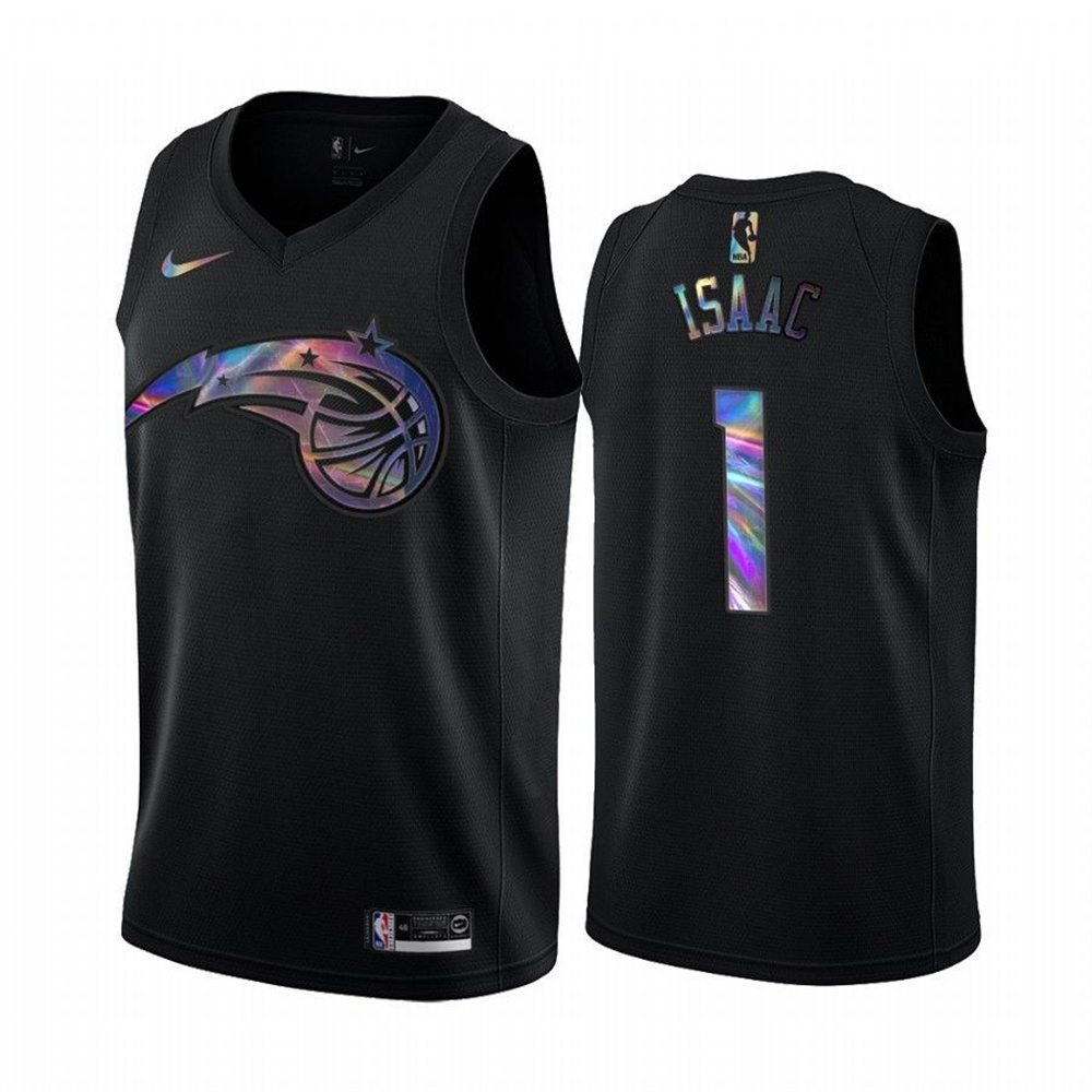 Personalized Magic #1 Jonathan Isaac Men’s Iridescent Holographic Collection NBA Jersey – Black