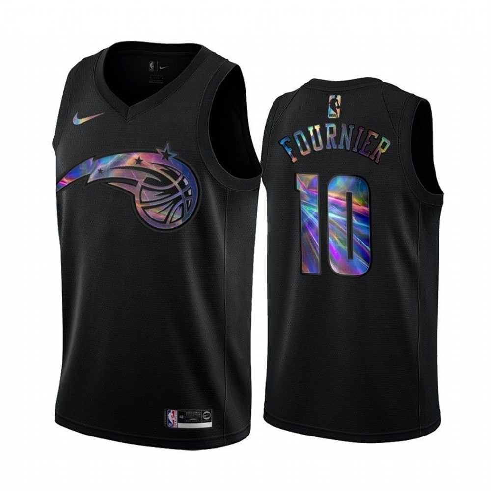 Personalized Magic #10 Evan Fournier Men’s Iridescent Holographic Collection NBA Jersey – Black