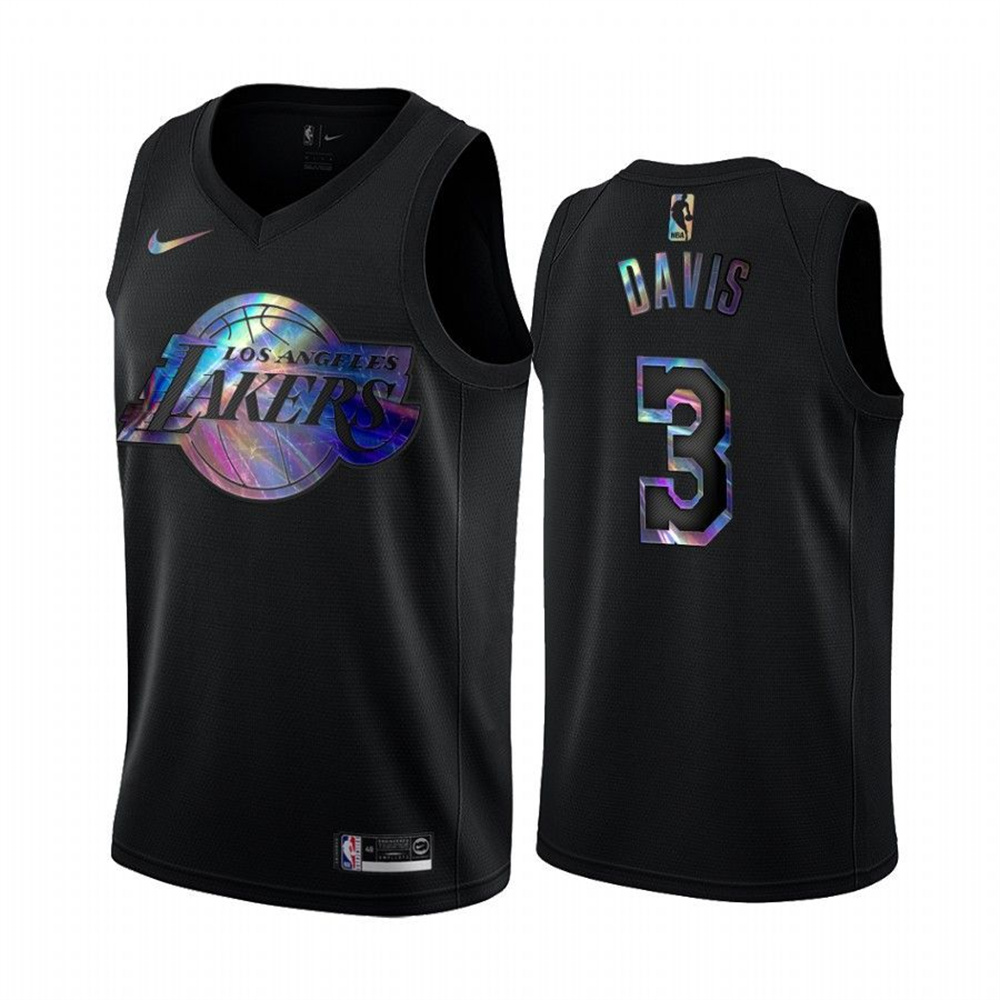 Personalized Lakers #3 Anthony Davis Men’s Iridescent Holographic Collection NBA Jersey – Black