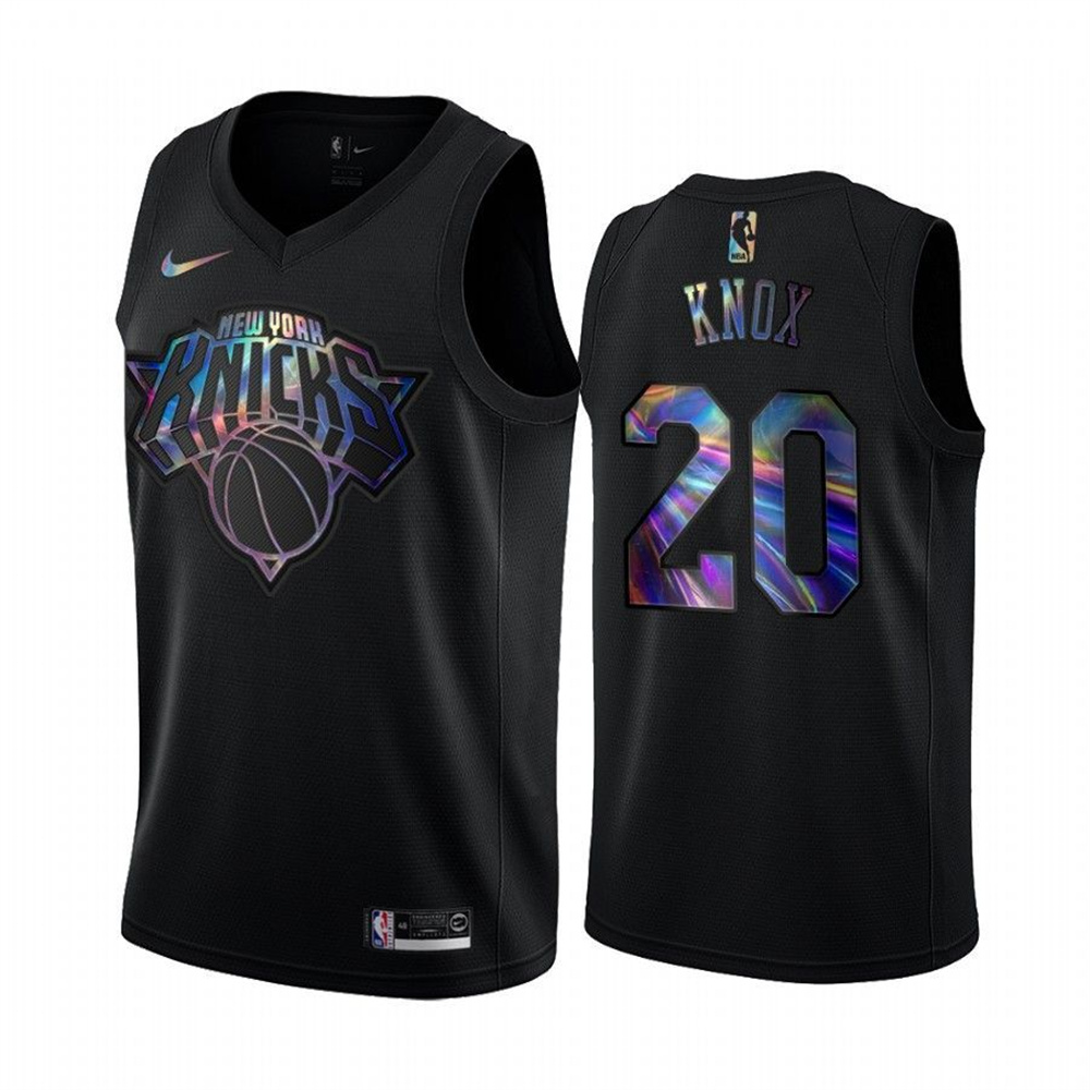 Personalized Knicks #20 Kevin Knox Men’s Iridescent Holographic Collection NBA Jersey – Black