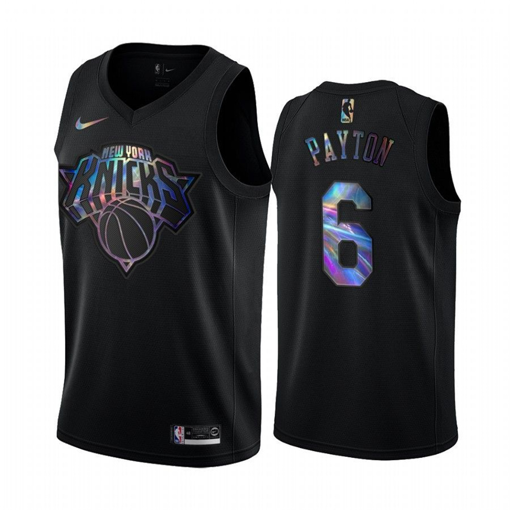 Personalized Knicks #6 Elfrid Payton Men’s Iridescent Holographic Collection NBA Jersey – Black