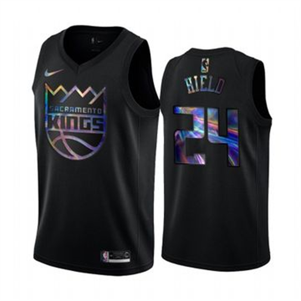 Personalized Kings #24 Buddy Hield Men’s Iridescent Holographic Collection NBA Jersey – Black