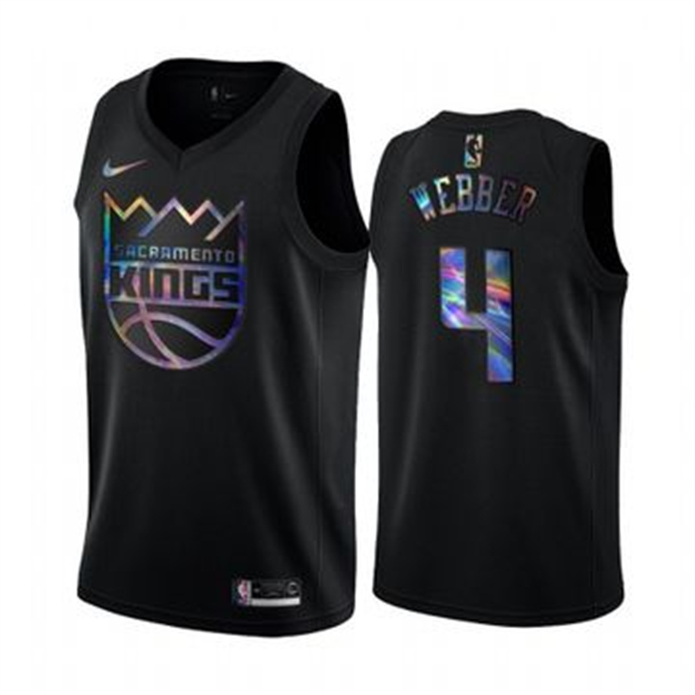 Personalized Kings #4 Chris Webber Men’s Iridescent Holographic Collection NBA Jersey – Black