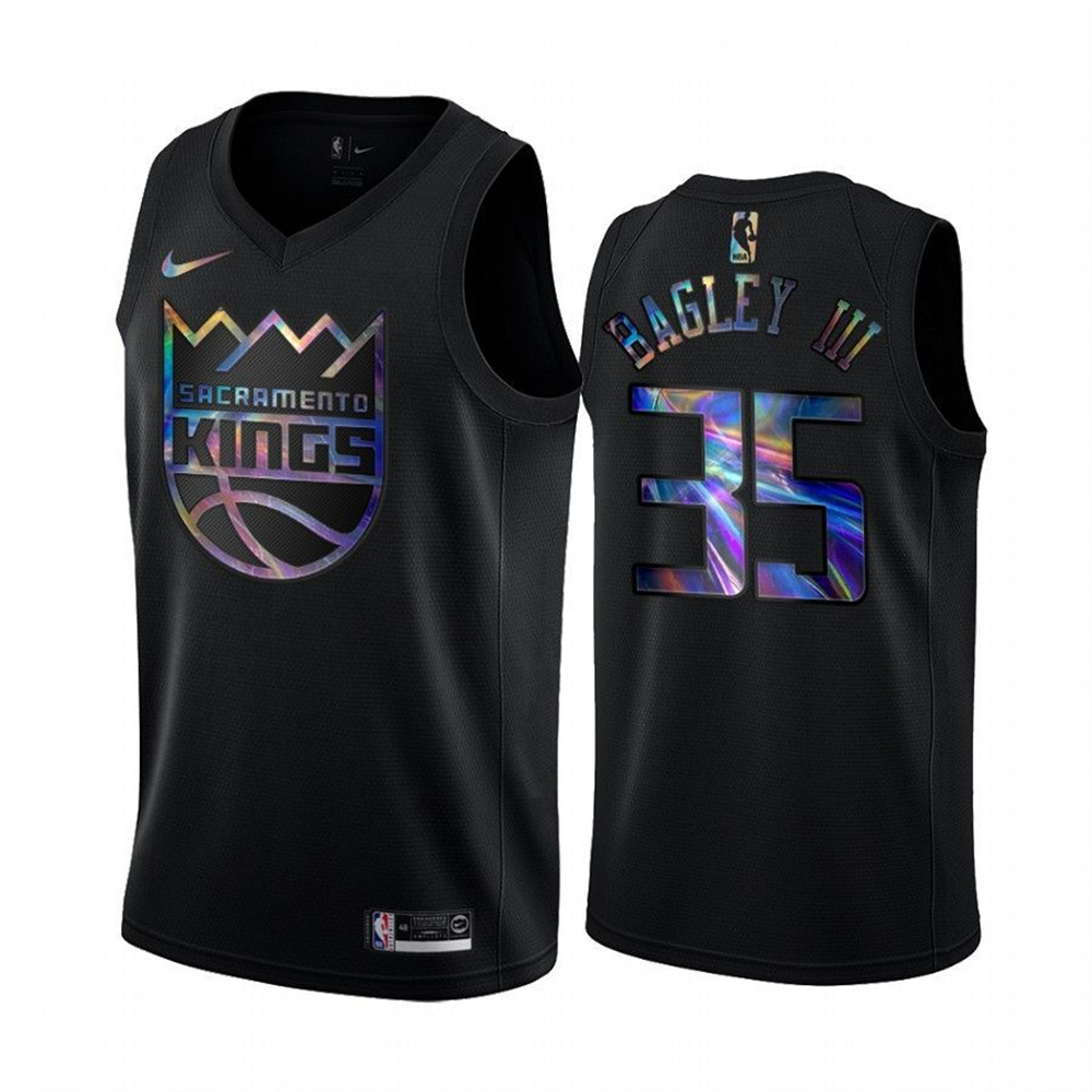 Personalized Kings #35 Marvin Bagley III Men’s Iridescent Holographic Collection NBA Jersey – Black