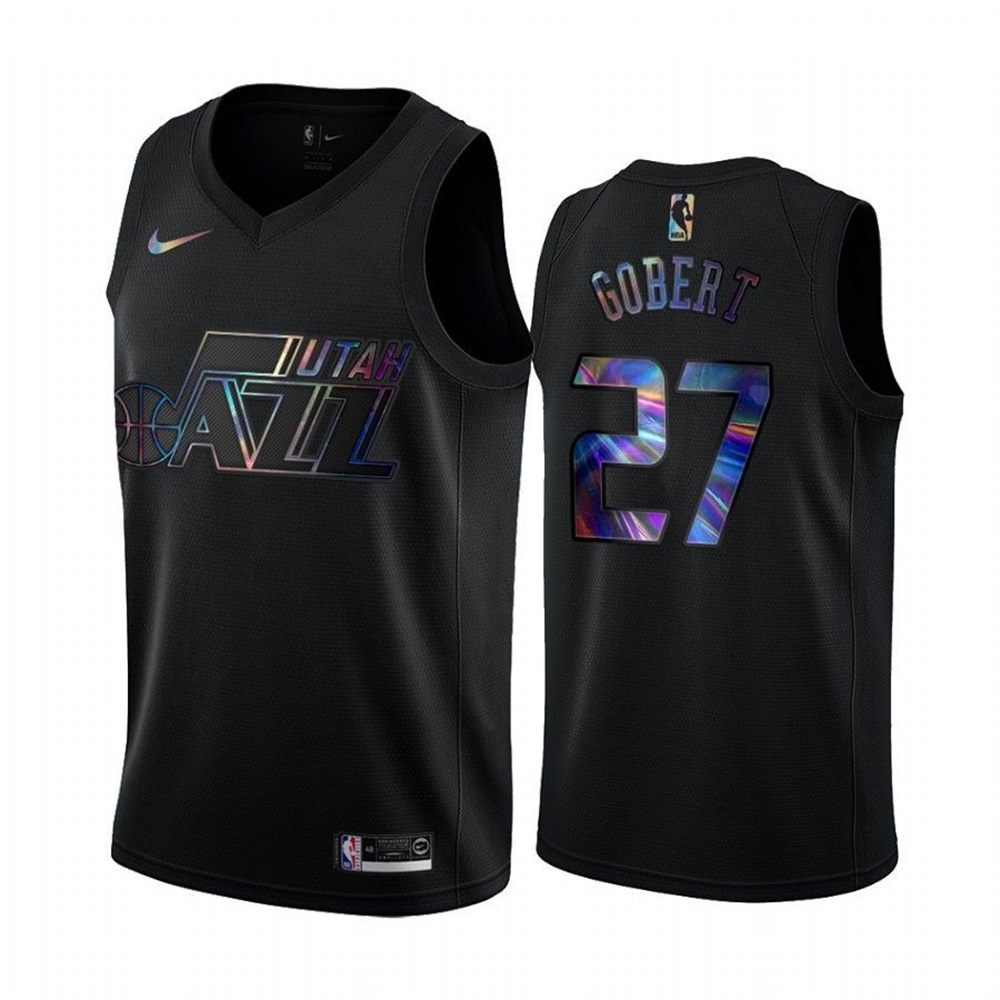 Personalized Jazz #27 Rudy Gobert Men’s Iridescent Holographic Collection NBA Jersey – Black