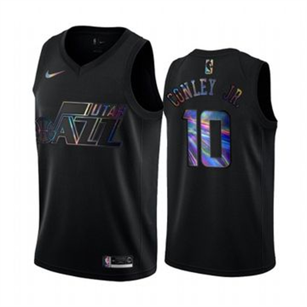 Personalized Jazz #10 Mike Conley Jr. Men’s Iridescent Holographic Collection NBA Jersey – Black