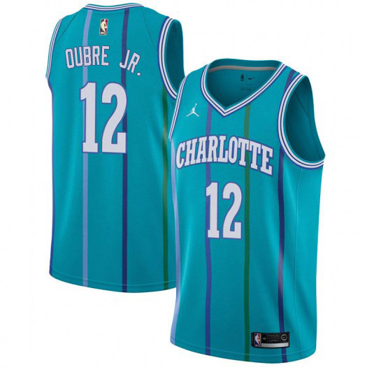 Personalized Hornets #12 Kelly Oubre Jr. Aqua NBA Jordan Swingman Hardwood Classics Jersey
