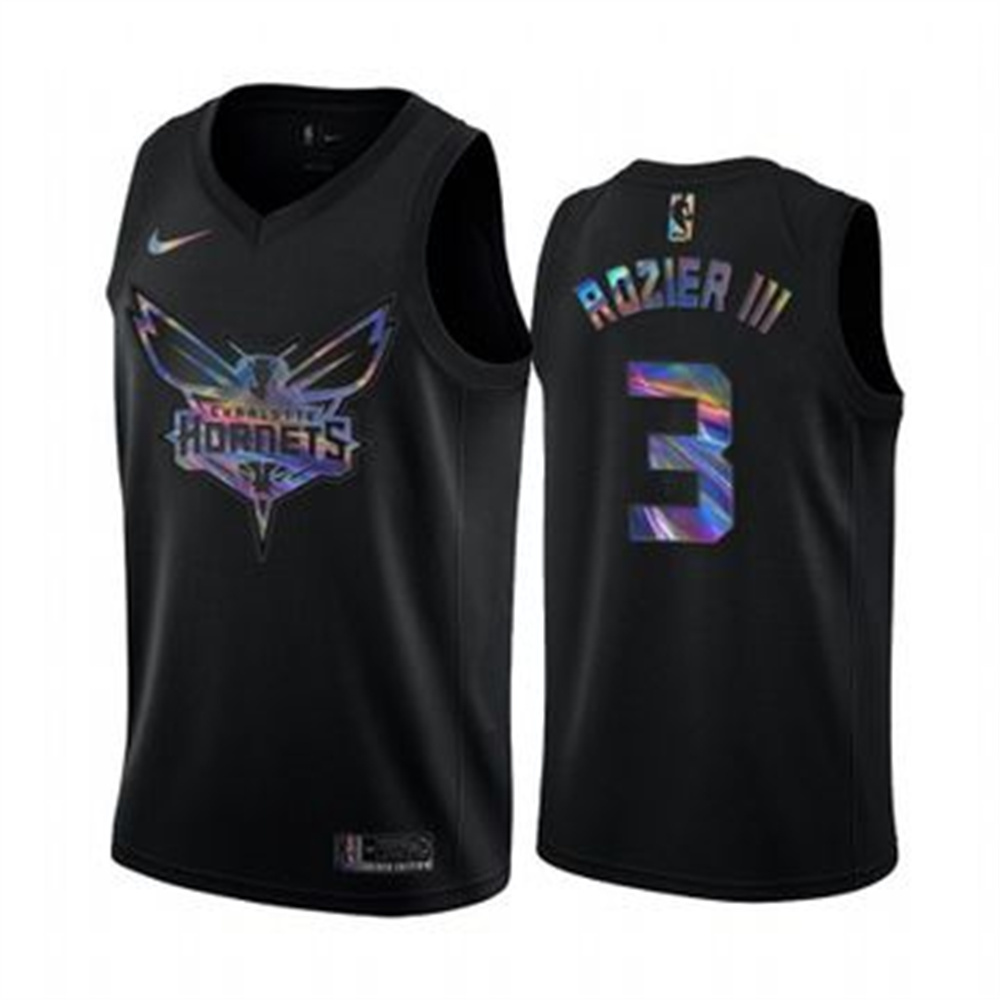 Personalized Hornets #3 Terry Rozier III Men’s Iridescent Holographic Collection NBA Jersey – Black