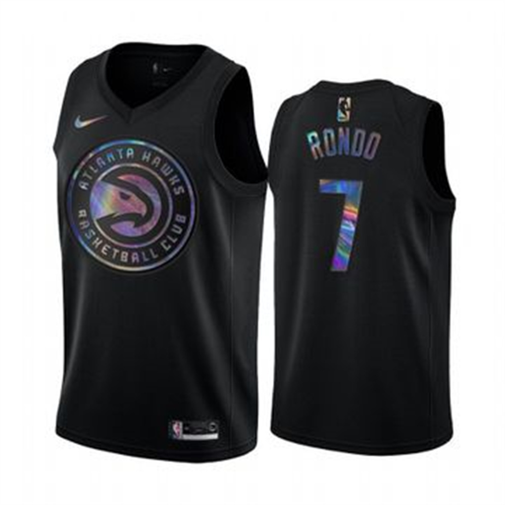 Personalized Hawks #7 Rajon Rondo Men’s Iridescent Holographic Collection NBA Jersey – Black