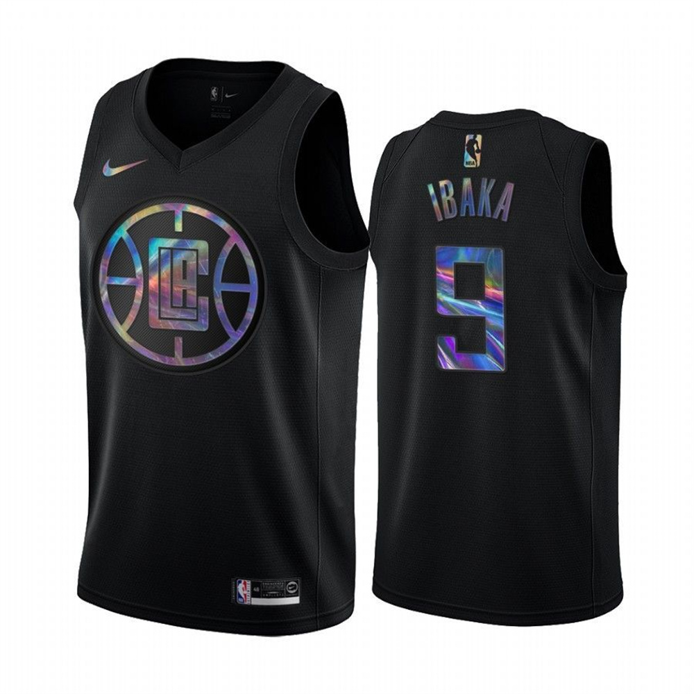 Personalized Clippers #9 Serge Ibaka Men’s Iridescent Holographic Collection NBA Jersey – Black