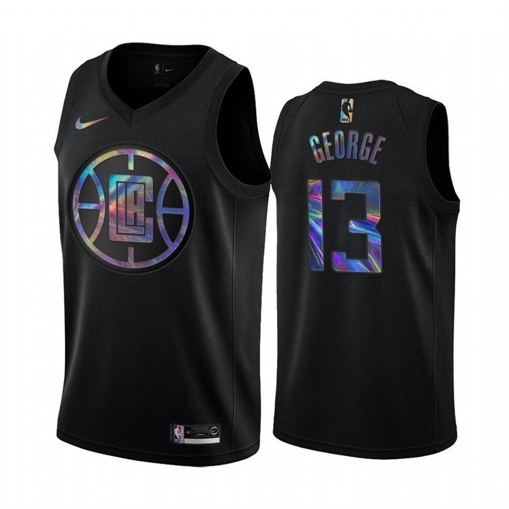 Personalized Clippers #13 Paul George Men’s Iridescent Holographic Collection NBA Jersey – Black
