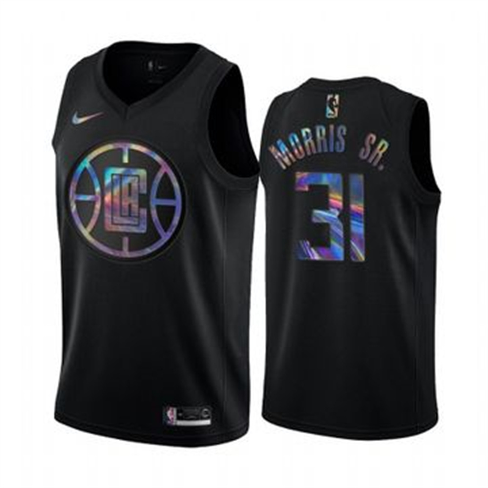 Personalized Clippers #31 Marcus Morris Sr. Men’s Iridescent Holographic Collection NBA Jersey – Black