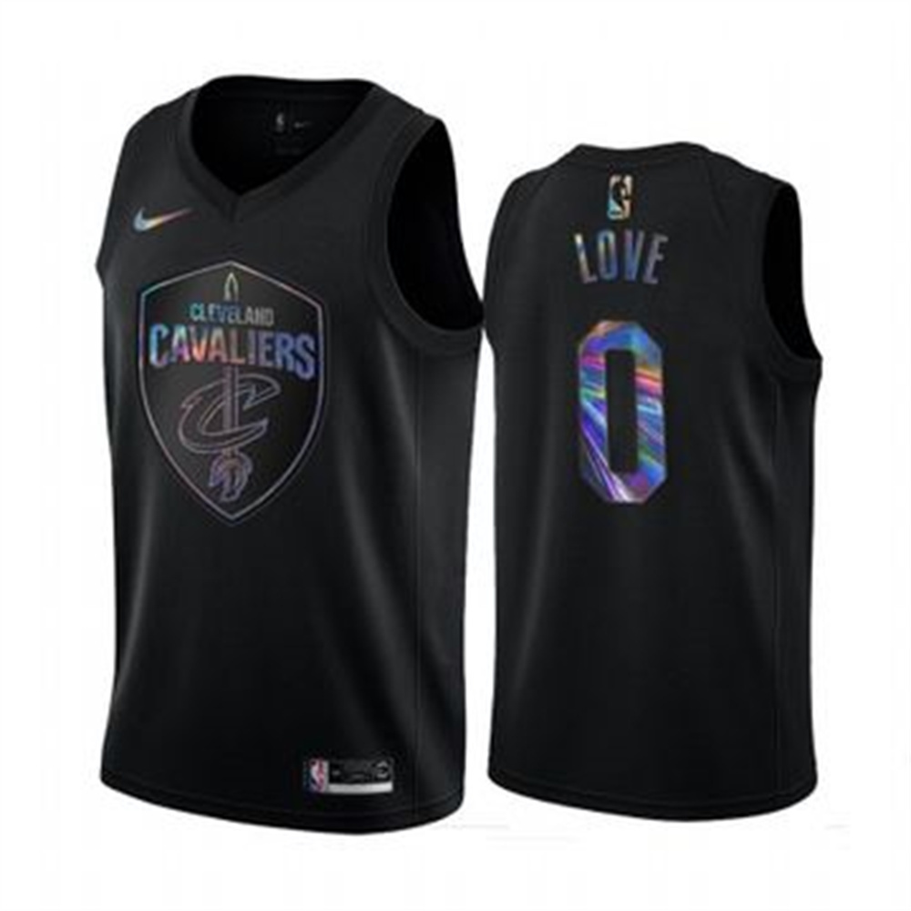 Personalized Cavaliers #0 Kevin Love Men’s Iridescent Holographic Collection NBA Jersey – Black