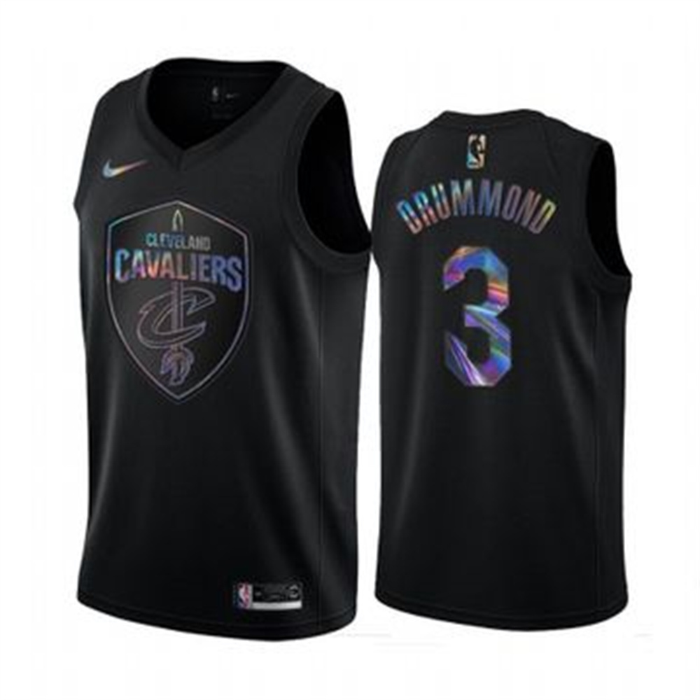 Personalized Cavaliers #3 Andre Drummond Men’s Iridescent Holographic Collection NBA Jersey – Black