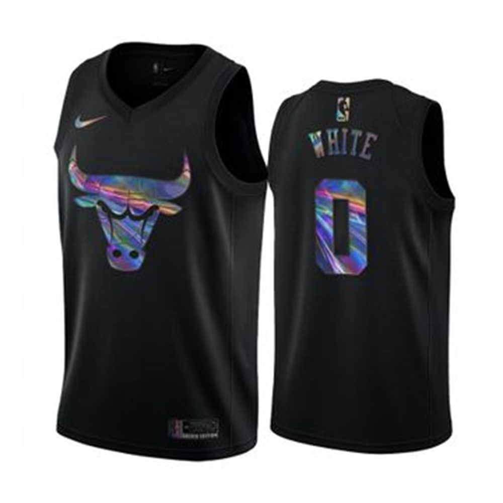 Personalized Bulls #0 Coby White Men’s Iridescent Holographic Collection NBA Jersey – Black
