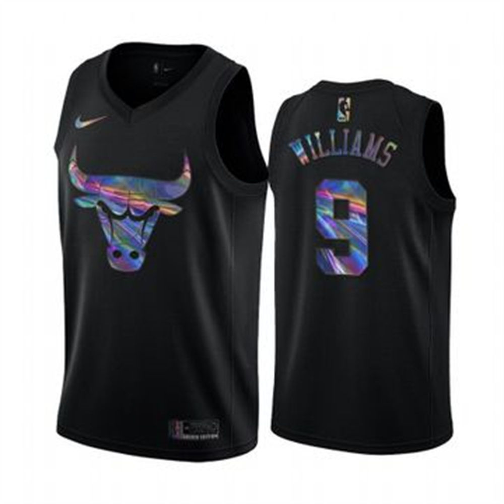 Personalized Bulls #9 Patrick Williams Men’s Iridescent Holographic Collection NBA Jersey – Black
