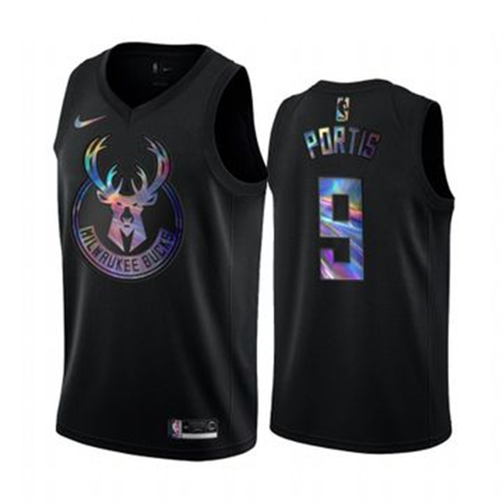 Personalized Bucks #9 Bobby Portis Men’s Iridescent Holographic Collection NBA Jersey – Black