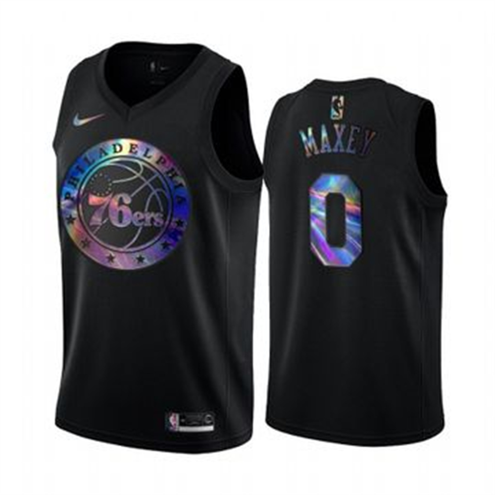 Personalized 76ers #0 Tyrese Maxey Men’s Iridescent Holographic Collection NBA Jersey – Black