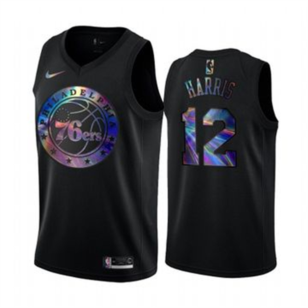 Personalized 76ers #12 Tobias Harris Men’s Iridescent Holographic Collection NBA Jersey – Black