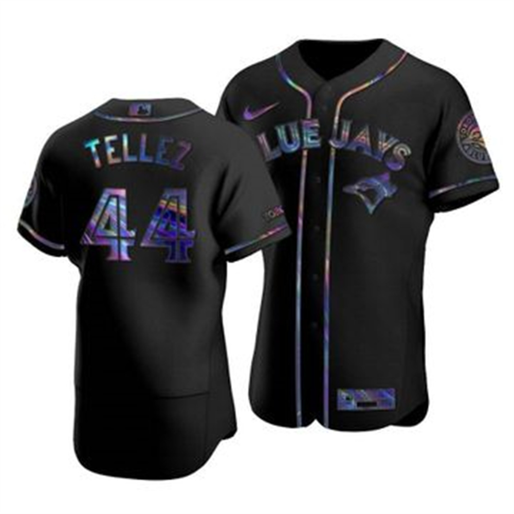 Personalized Toronto Blue Jays #44 Rowdy Tellez Men’s Iridescent Holographic Collection MLB Jersey – Black