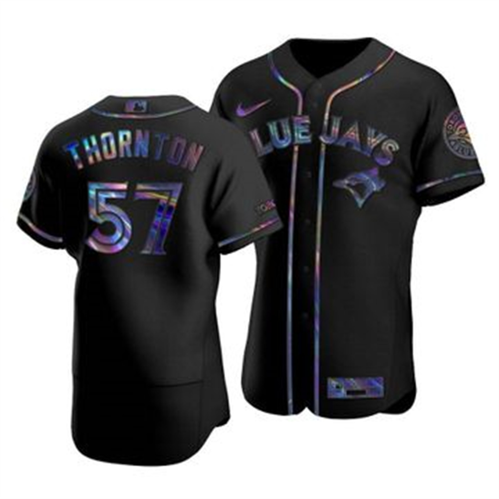 Personalized Toronto Blue Jays #57 Trent Thornton Men’s Iridescent Holographic Collection MLB Jersey – Black