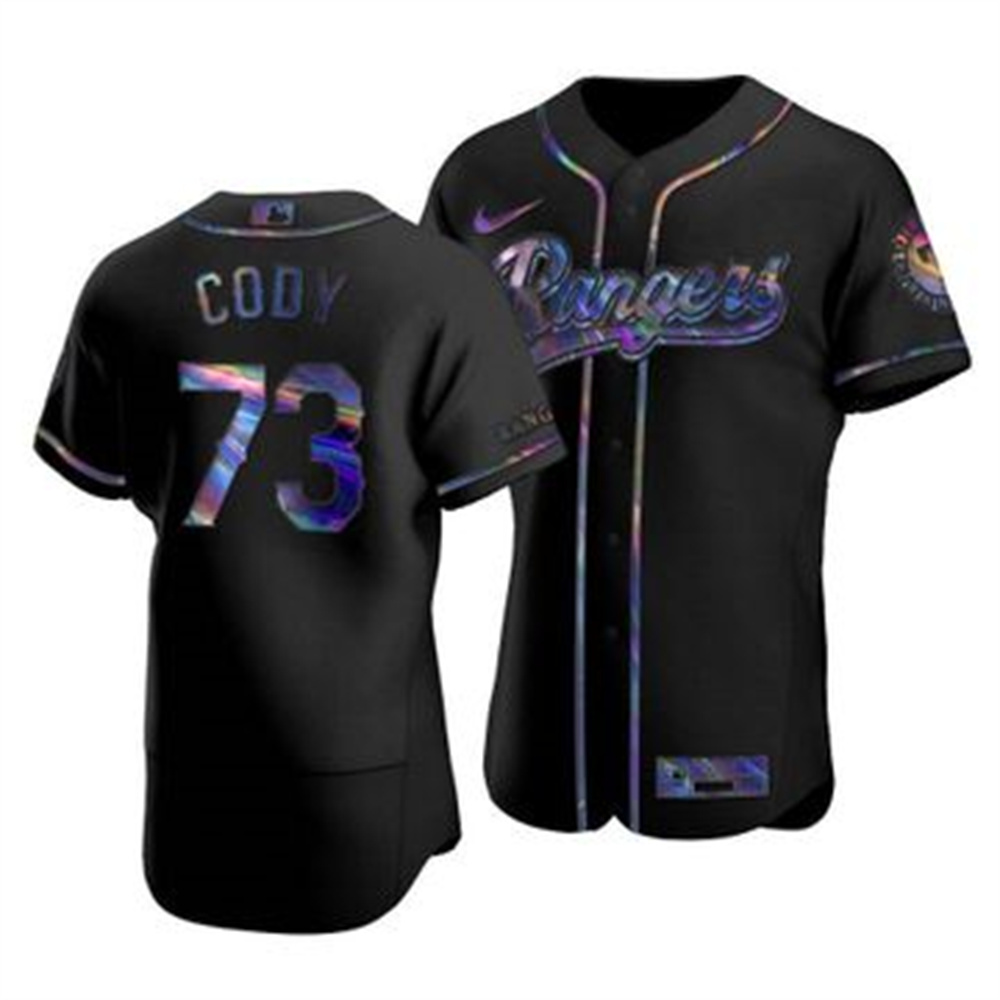 Personalized Texas Rangers #73 Kyle Cody Men’s Iridescent Holographic Collection MLB Jersey – Black