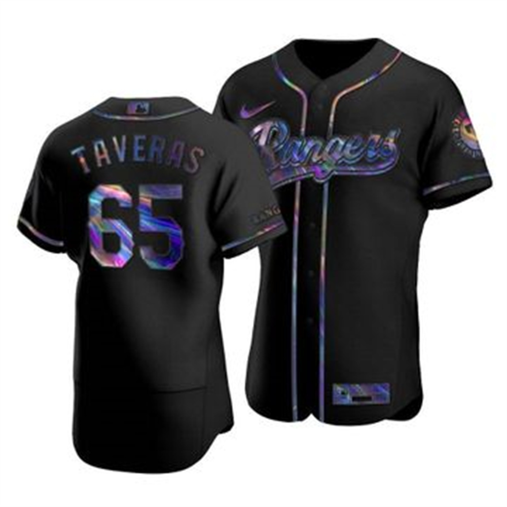 Personalized Texas Rangers #65 Leody Taveras Men’s Iridescent Holographic Collection MLB Jersey – Black