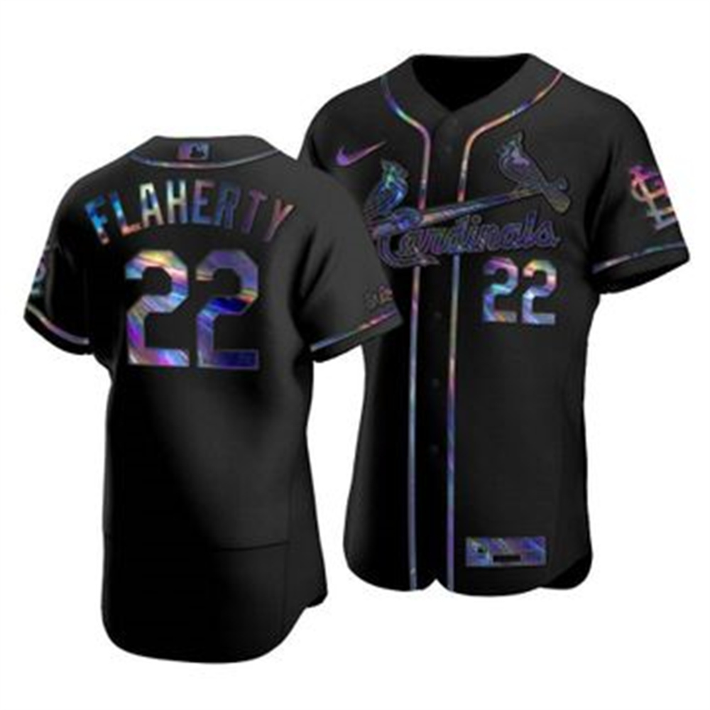 Personalized St. Louis Cardinals #22 Jack Flaherty Men’s Iridescent Holographic Collection MLB Jersey – Black