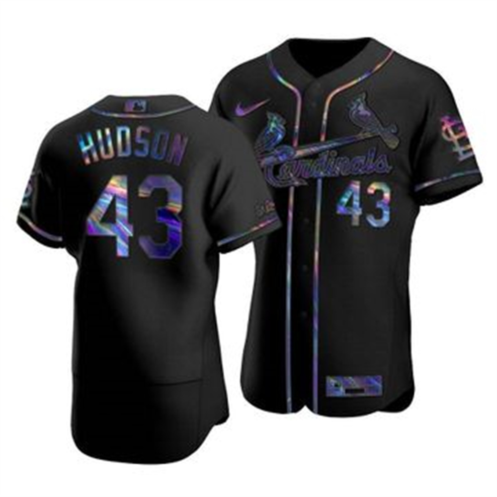 Personalized St. Louis Cardinals #43 Dakota Hudson Men’s Iridescent Holographic Collection MLB Jersey – Black