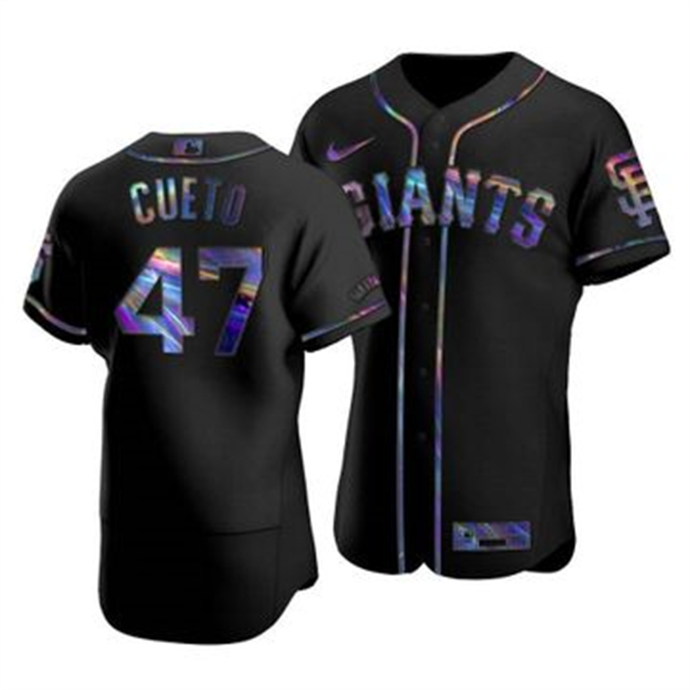 Personalized San Francisco Giants #47 Johnny Cueto Men’s Iridescent Holographic Collection MLB Jersey – Black