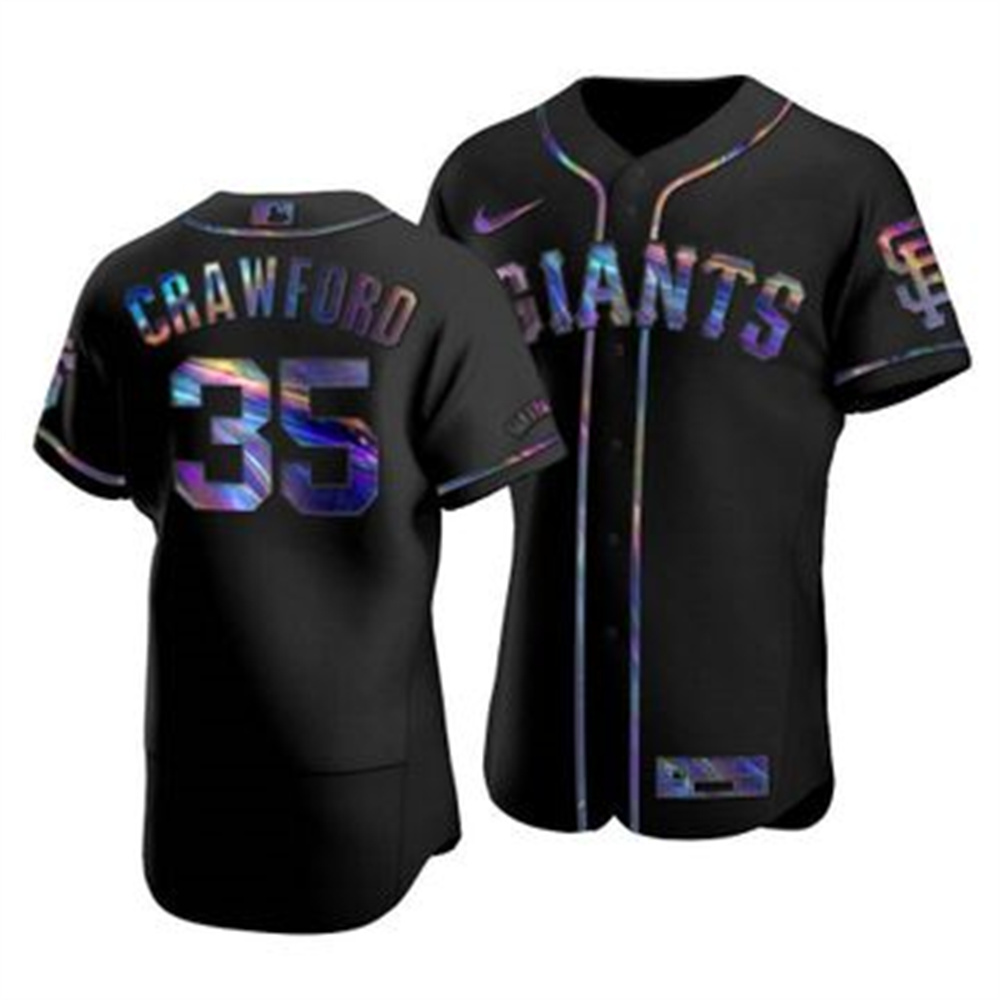 Personalized San Francisco Giants #35 Brandon Crawford Men’s Iridescent Holographic Collection MLB Jersey – Black