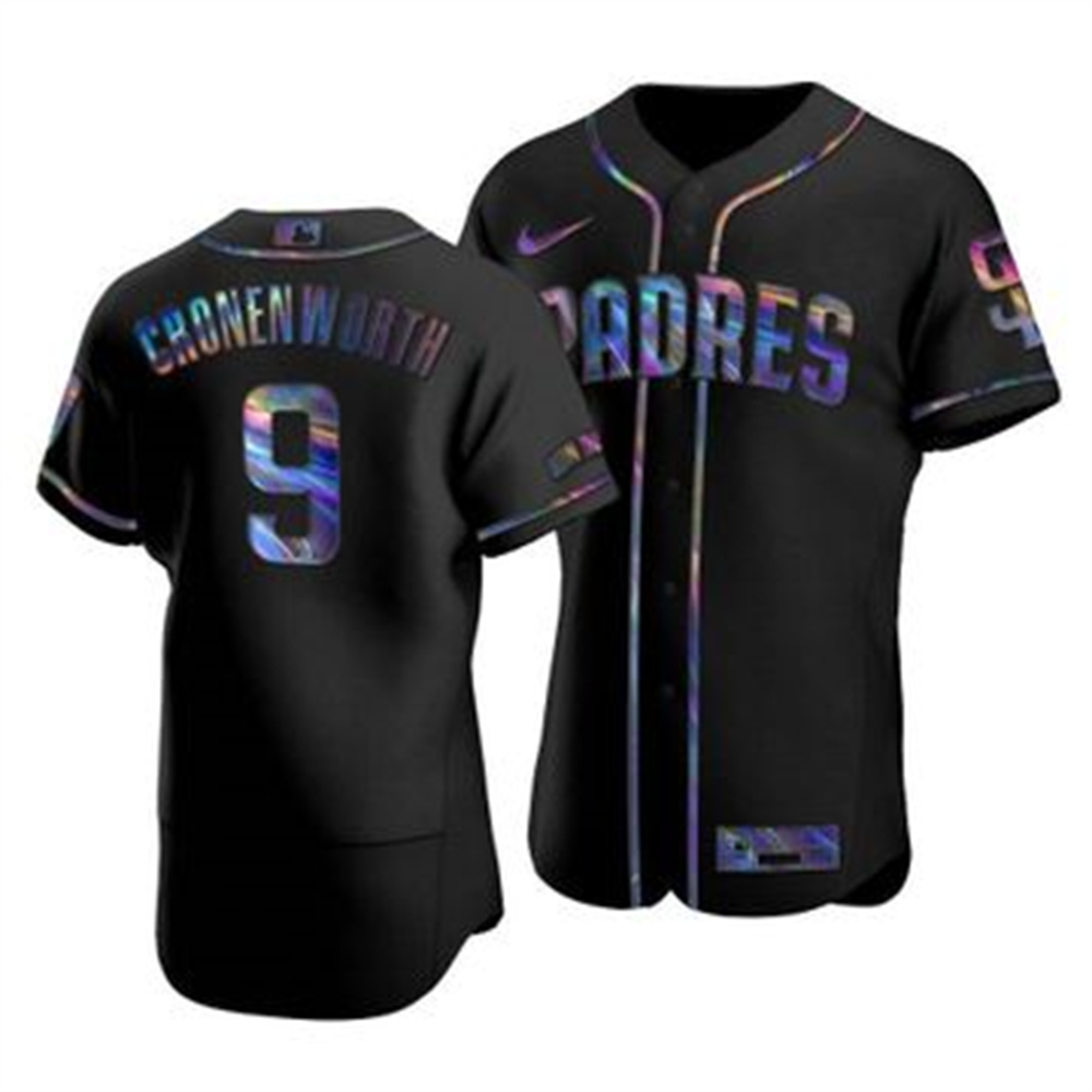 Personalized San Diego Padres #9 Jake Cronenworth Men’s Iridescent Holographic Collection MLB Jersey – Black