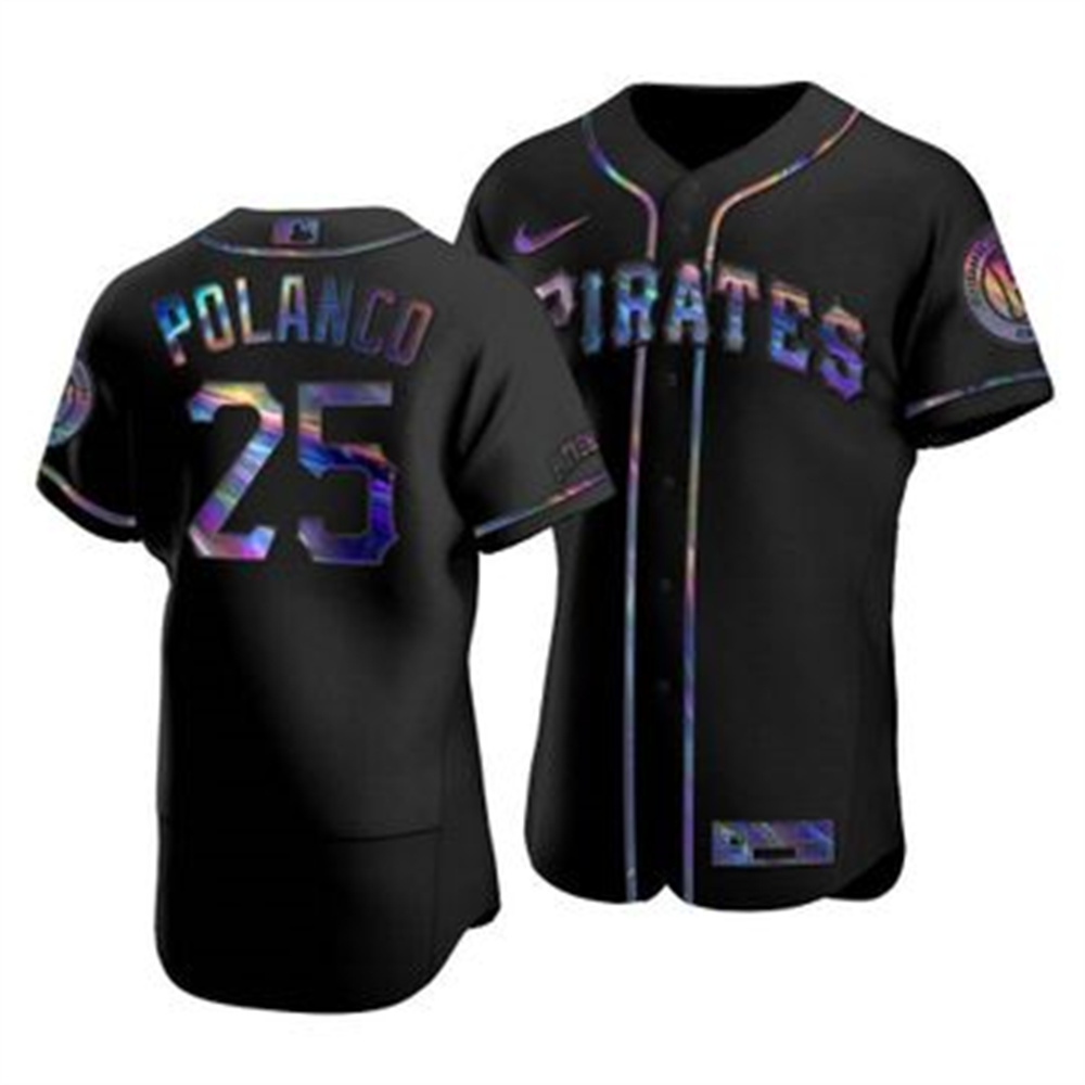 Personalized Pittsburgh Pirates #25 Gregory Polanco Men’s Iridescent Holographic Collection MLB Jersey – Black