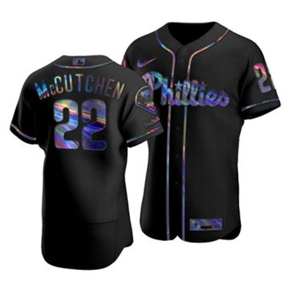 Personalized Philadelphia Phillies #22 Andrew McCutchen Men’s Iridescent Holographic Collection MLB Jersey – Black
