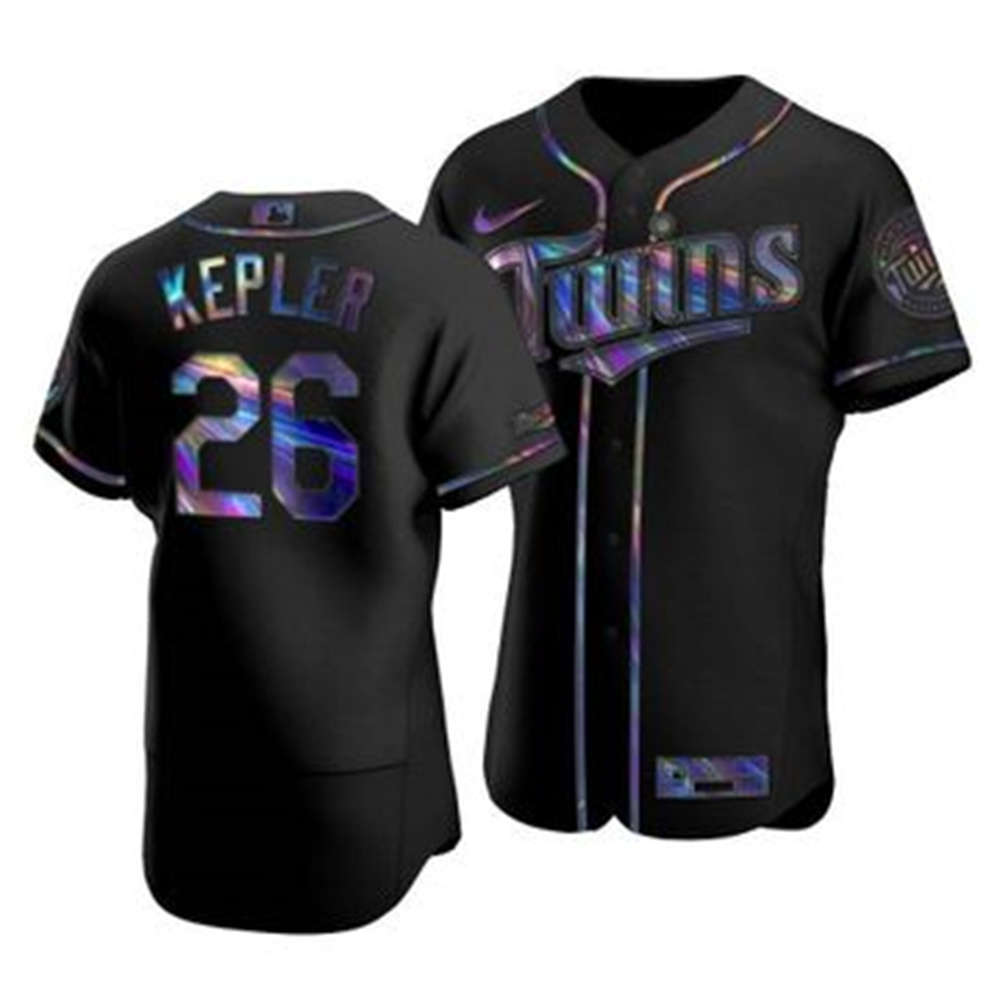 Personalized Minnesota Twins #26 Max Kepler Men’s Iridescent Holographic Collection MLB Jersey – Black