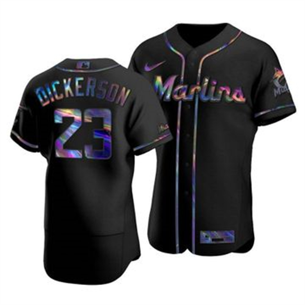 Personalized Miami Marlins #23 Corey Dickerson Men’s Iridescent Holographic Collection MLB Jersey – Black