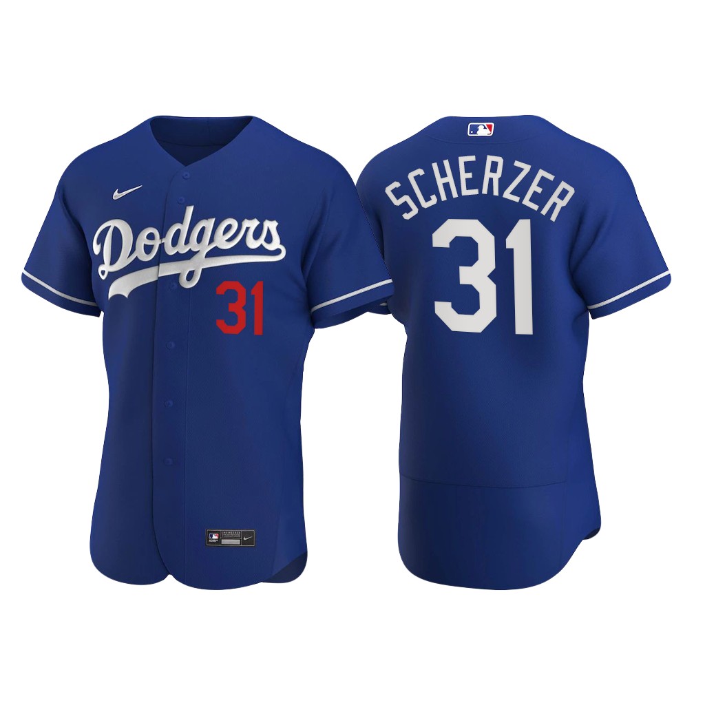 Personalized Los Angeles Dodgers #31 Max Scherzer Men’s Royal Alternate 2020 Authentic Player MLB Jersey