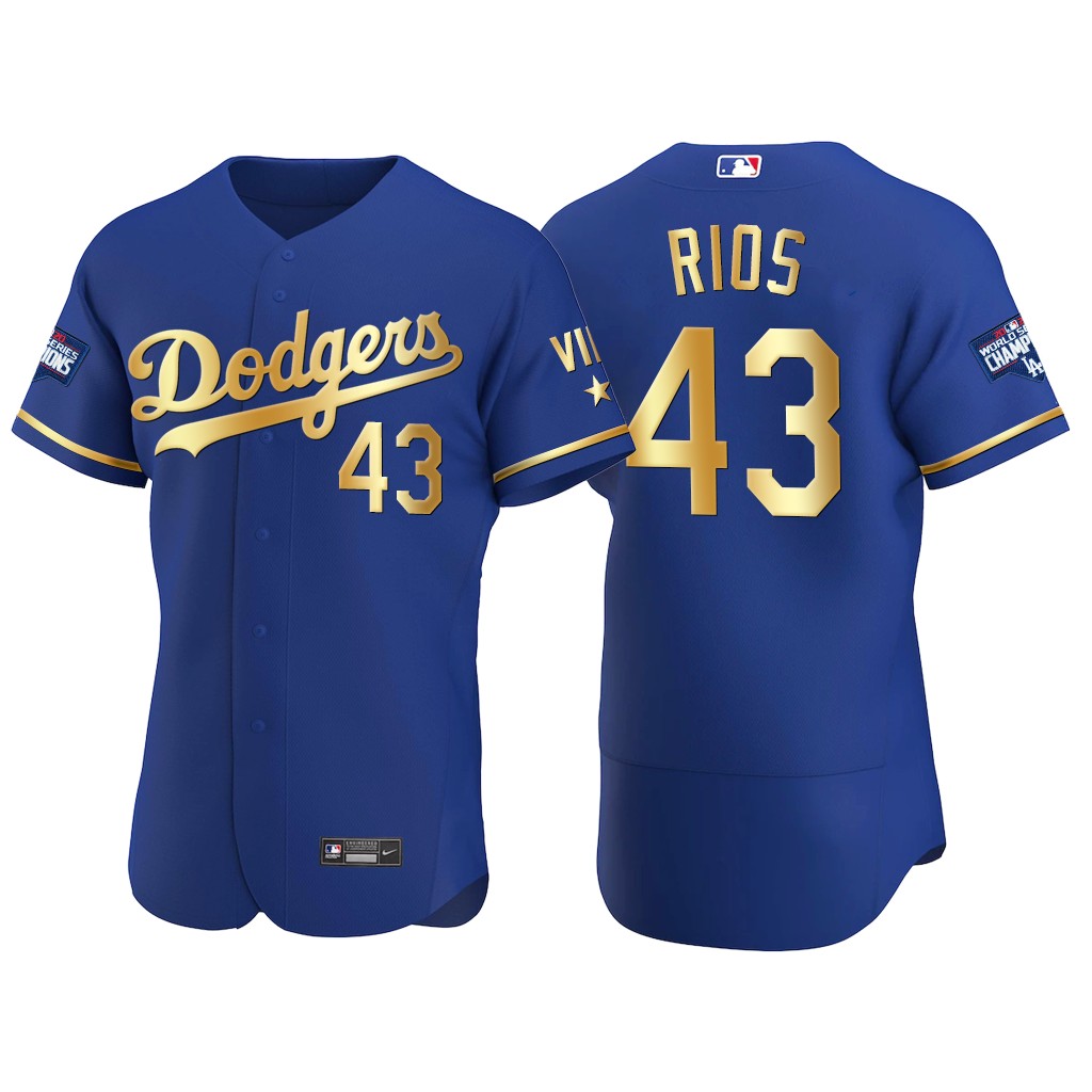 Personalized Los Angeles Dodgers #43 Edwin Rios Men’s Authentic 2021 Gold Program World Series Champions MLB Jersey Royal