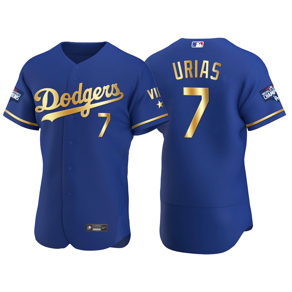 Personalized Los Angeles Dodgers #7 Julio Urias Men’s Authentic 2021 Gold Program World Series Champions MLB Jersey Royal