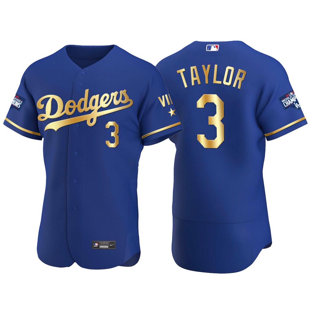 Personalized Los Angeles Dodgers #3 Chris Taylor Men’s Authentic 2021 Gold Program World Series Champions MLB Jersey Royal