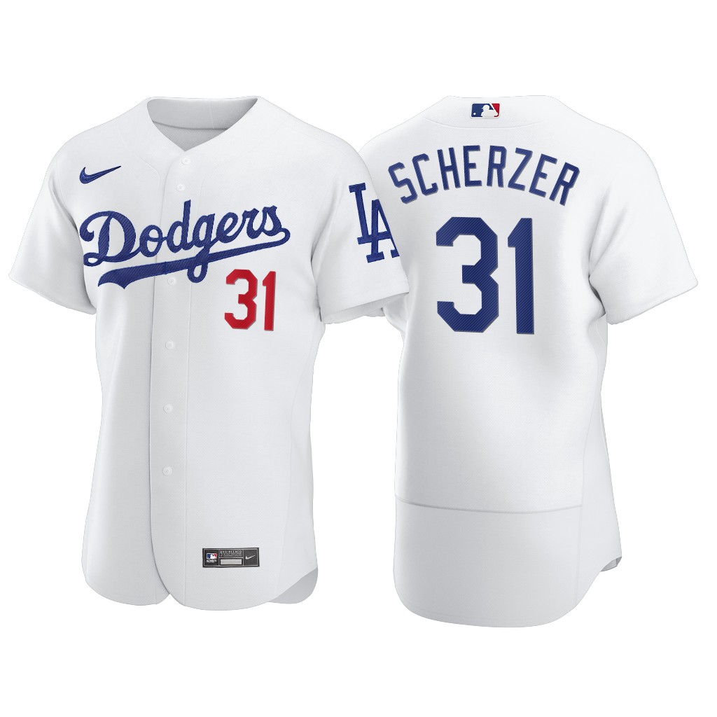 Personalized Los Angeles Dodgers #31 Max Scherzer Men’s White Home 2020 World Series Champions Authentic Player MLB Jersey