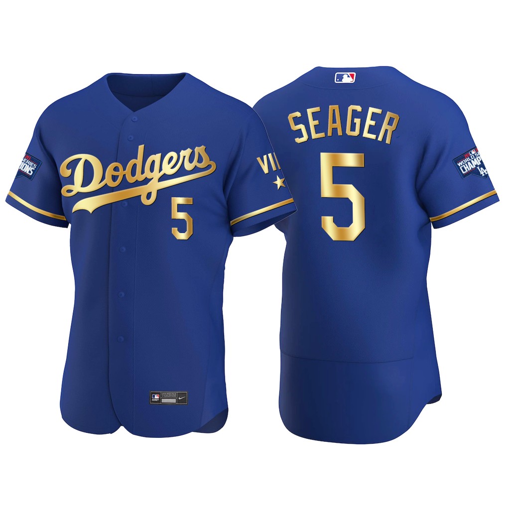 Personalized Los Angeles Dodgers #5 Corey Seager Men’s Authentic 2021 Gold Program World Series Champions MLB Jersey Royal
