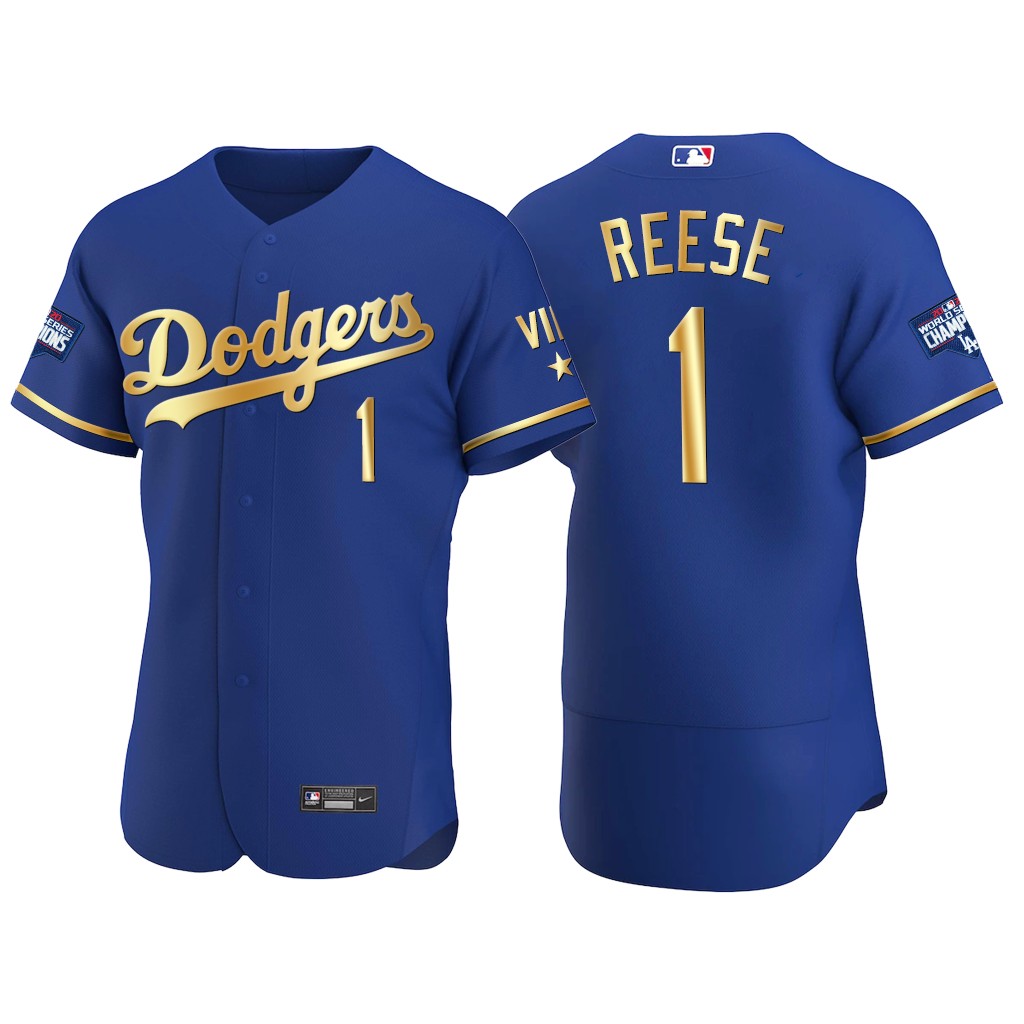 Personalized Los Angeles Dodgers #1 Pee Wee Reese Men’s Authentic 2021 Gold Program World Series Champions MLB Jersey Royal